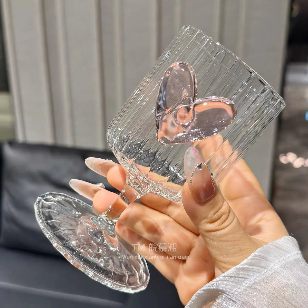 Pink Heart Ribbed Glass Goblet