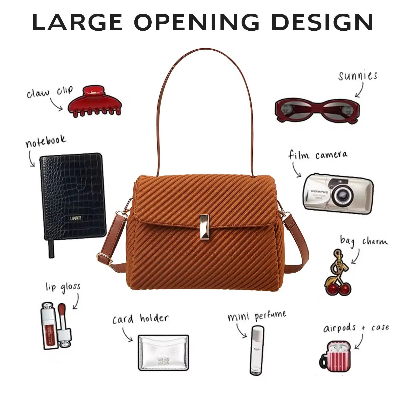Women’s Elegant Pleated Shoulder & Crossbody Handbag Lightweight Fashion Tote Purse Sparkels  Sparkels