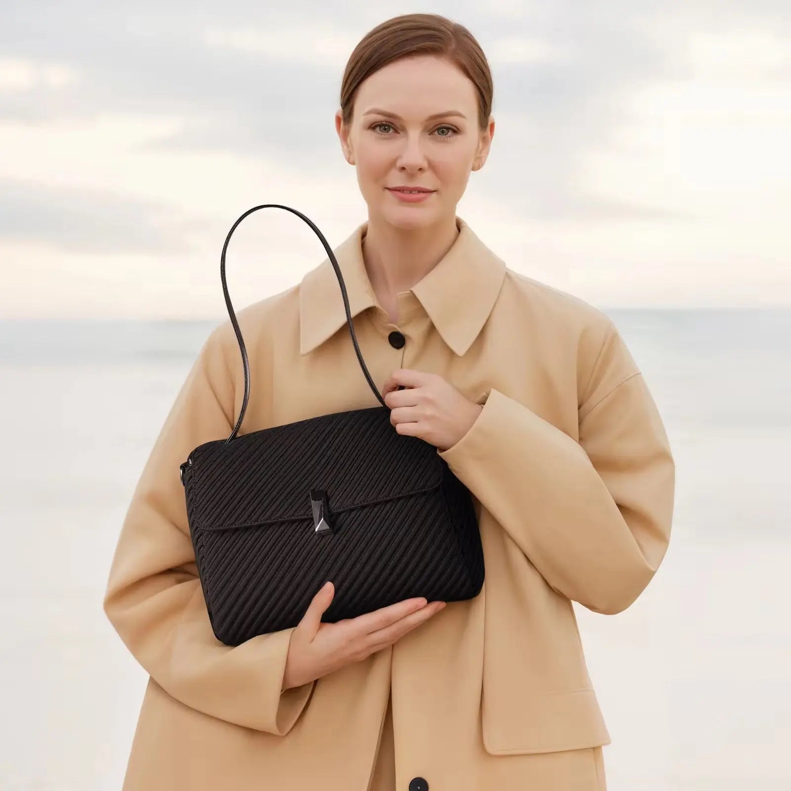 Women’s Elegant Pleated Shoulder & Crossbody Handbag Lightweight Fashion Tote Purse Sparkels  Sparkels