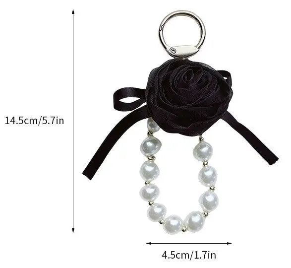 Pearl Rose Keychain Bracelet Elegant Ribbon Flower Charm Bag & Car Key Holder Sparkels  Sparkels