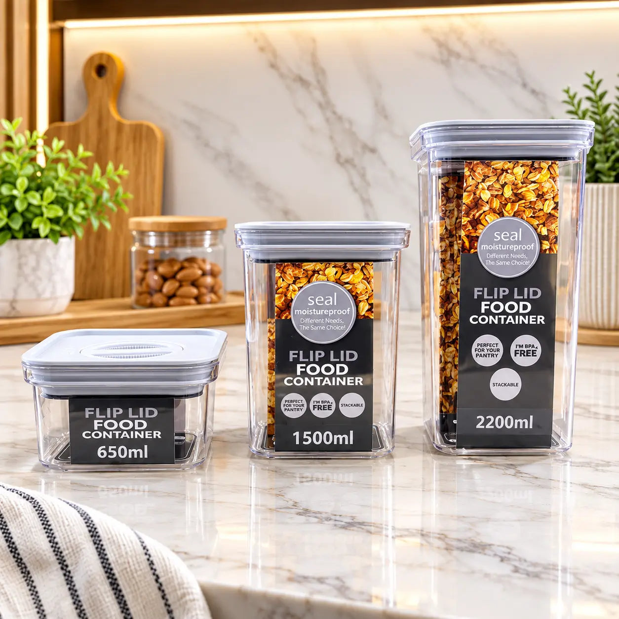 3-Piece Square Airtight Flip Lid Food Storage Container Set