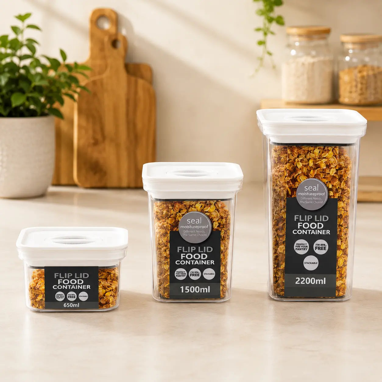 3-Piece Square Airtight Flip Lid Food Storage Container Set