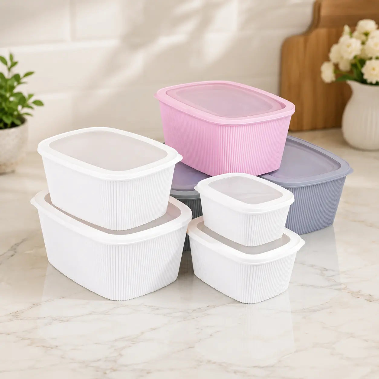 4-Piece Rectangular Food Storage Container Set with Lids Stackable Kitchen Organizer