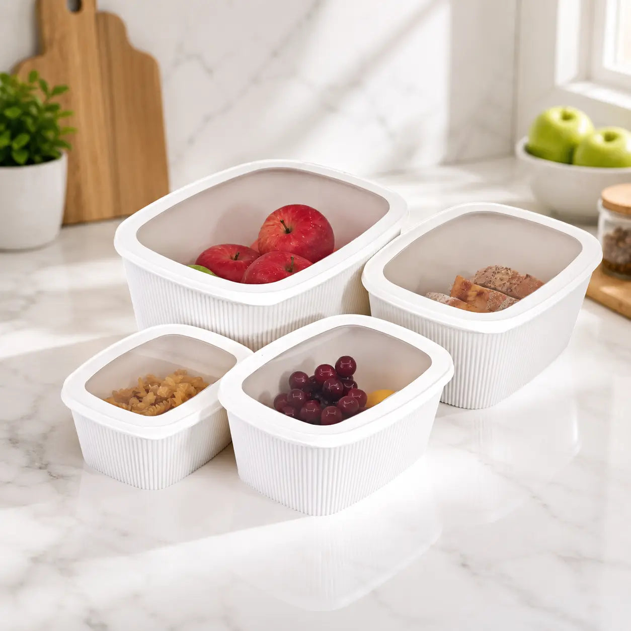 4-Piece Rectangular Food Storage Container Set with Lids Stackable Kitchen Organizer