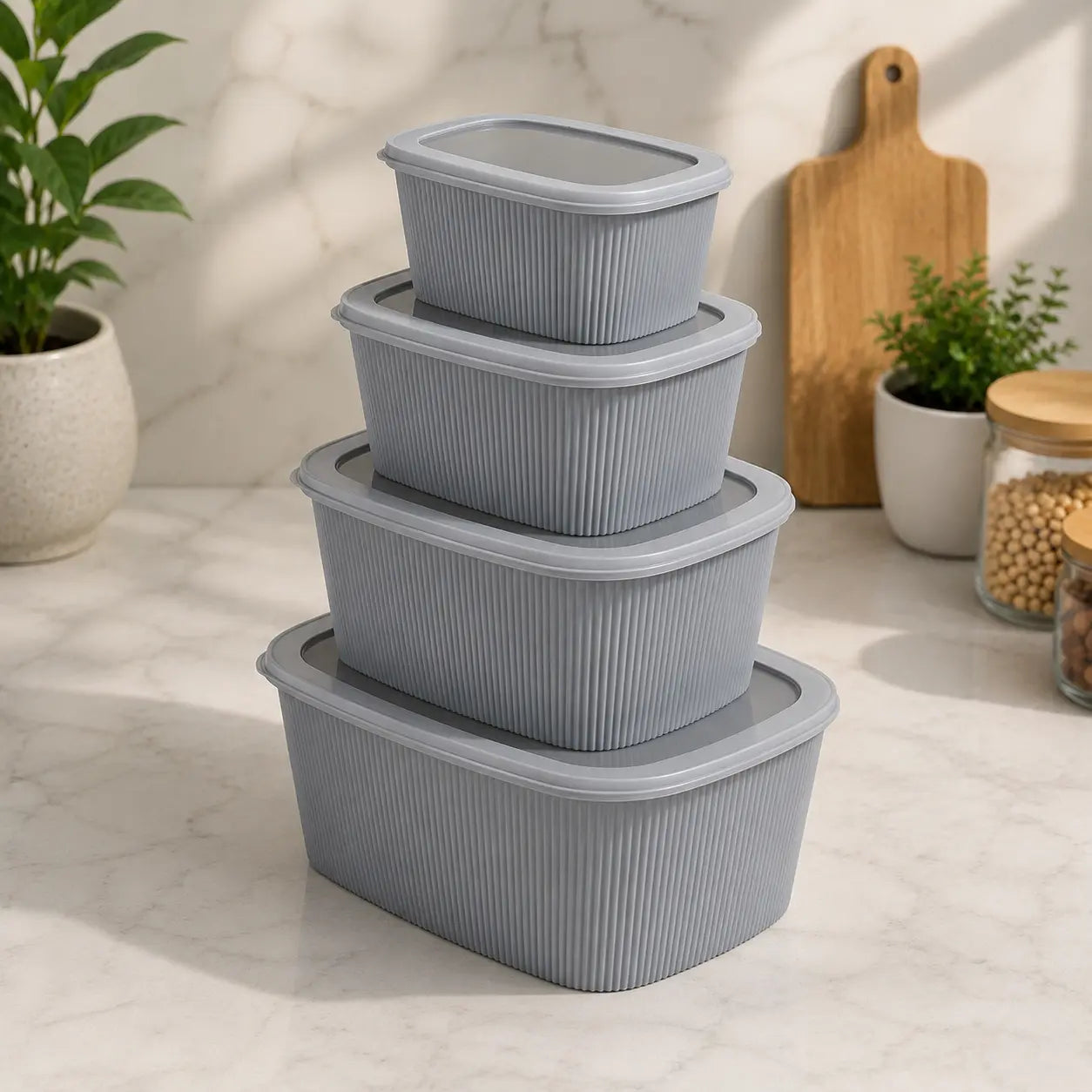 4-Piece Rectangular Food Storage Container Set with Lids Stackable Kitchen Organizer