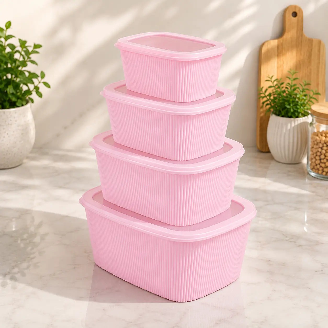 4-Piece Rectangular Food Storage Container Set with Lids Stackable Kitchen Organizer