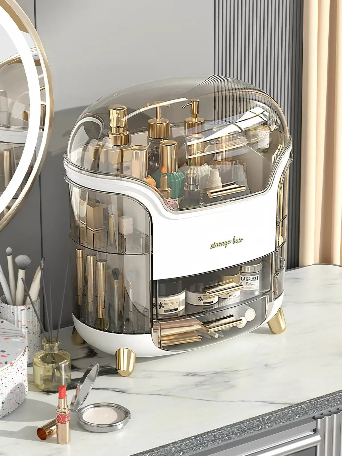 360° Rotating Multi-Layer Cosmetic & Makeup Storage Organizer with Dustproof Cover