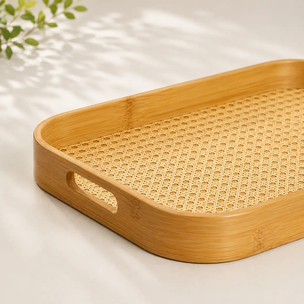 3-Piece Bamboo Rattan Serving Tray Set with Handles