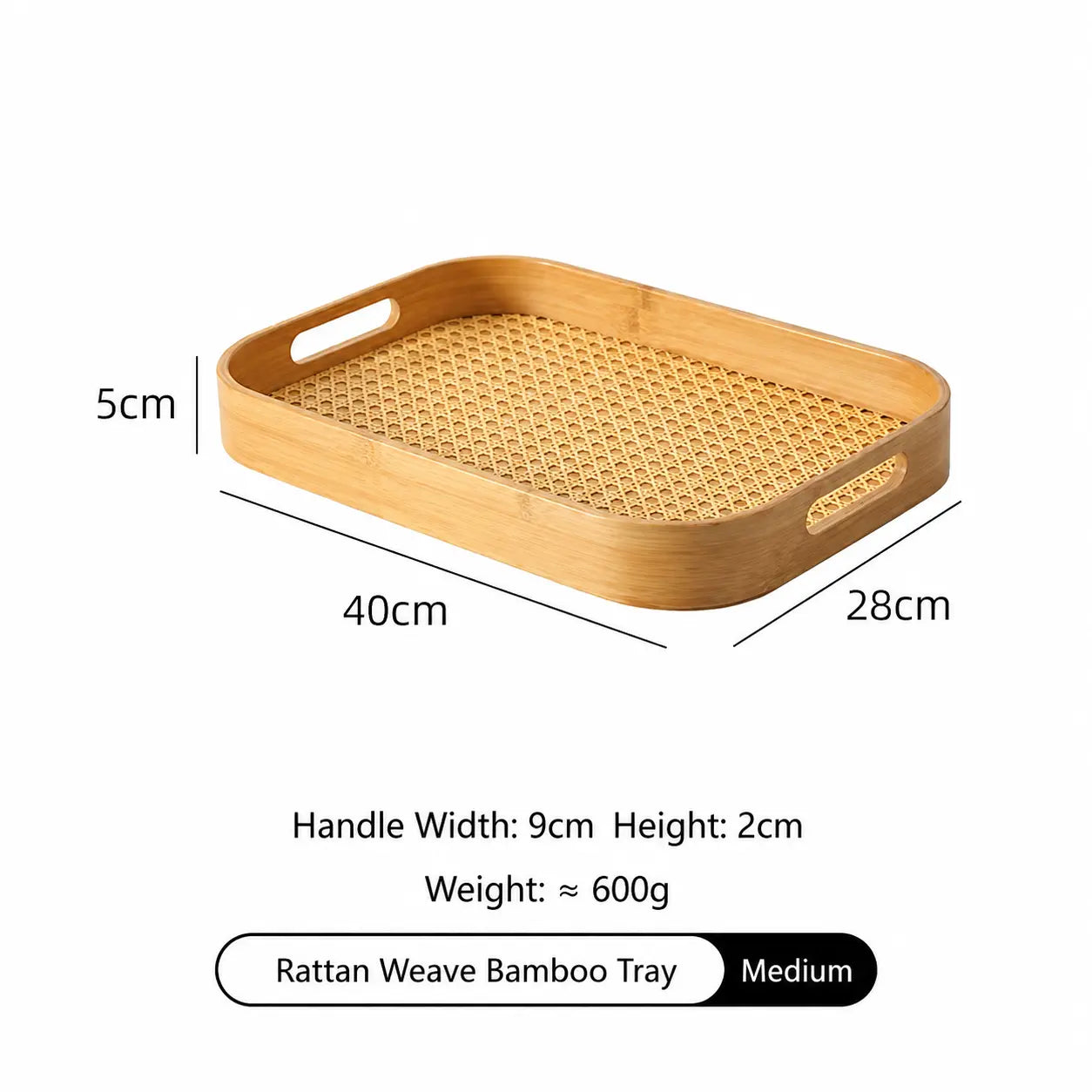 3-Piece Bamboo Rattan Serving Tray Set with Handles