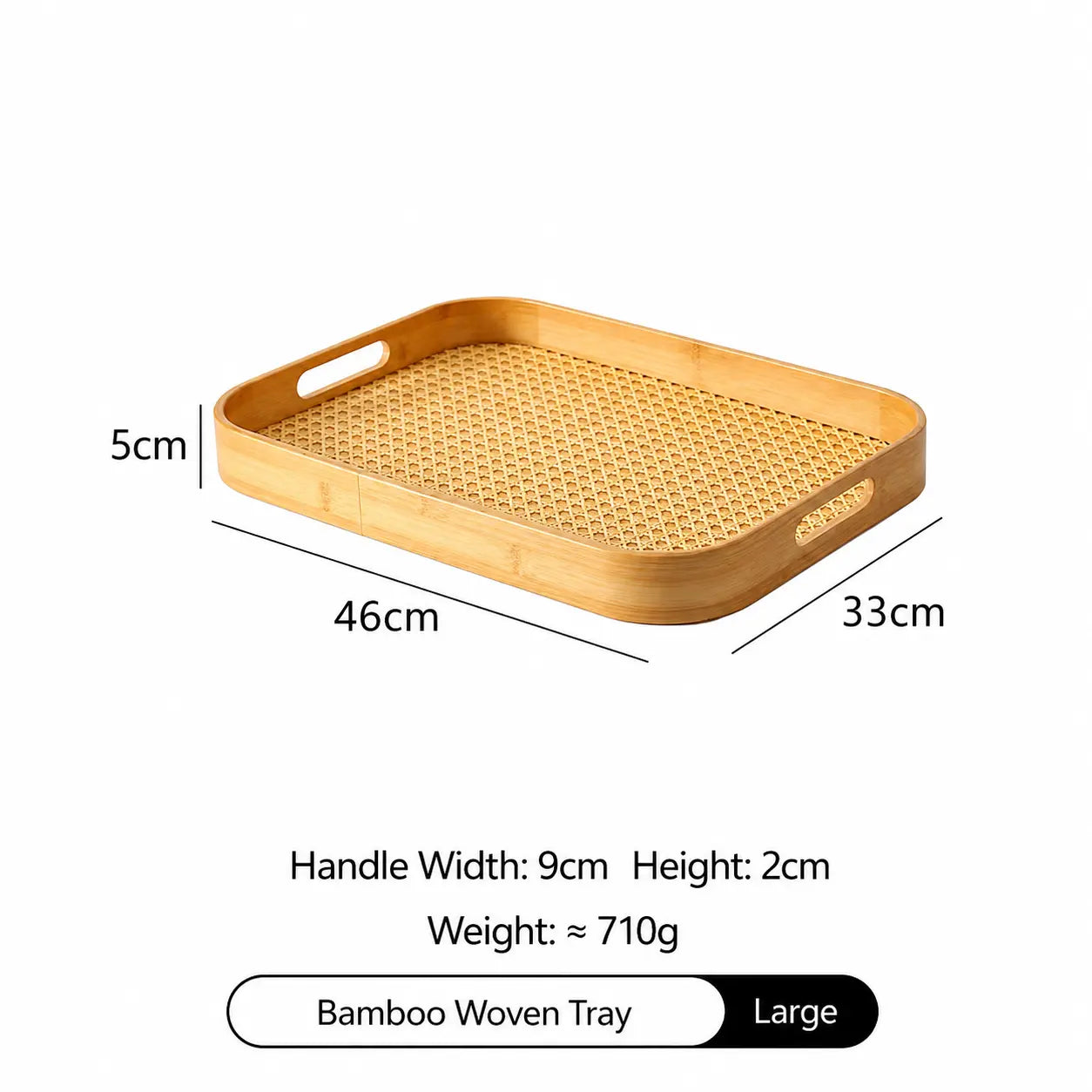 3-Piece Bamboo Rattan Serving Tray Set with Handles