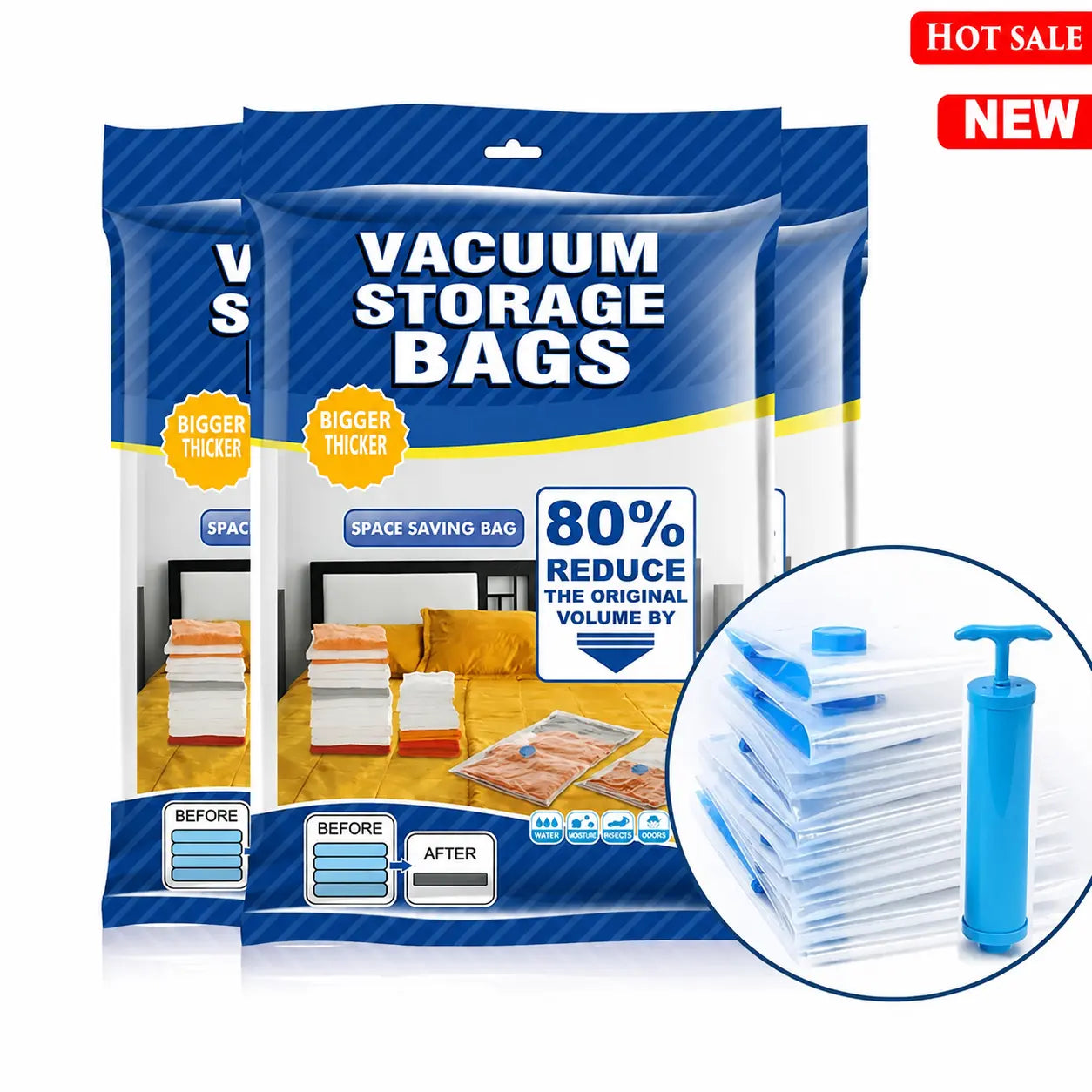 5-Piece Vacuum Storage Bags Set with Hand Pump