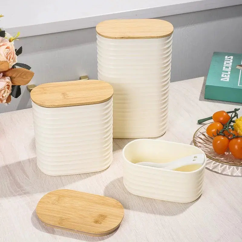 Modern Ribbed Storage Container with Bamboo Lid
