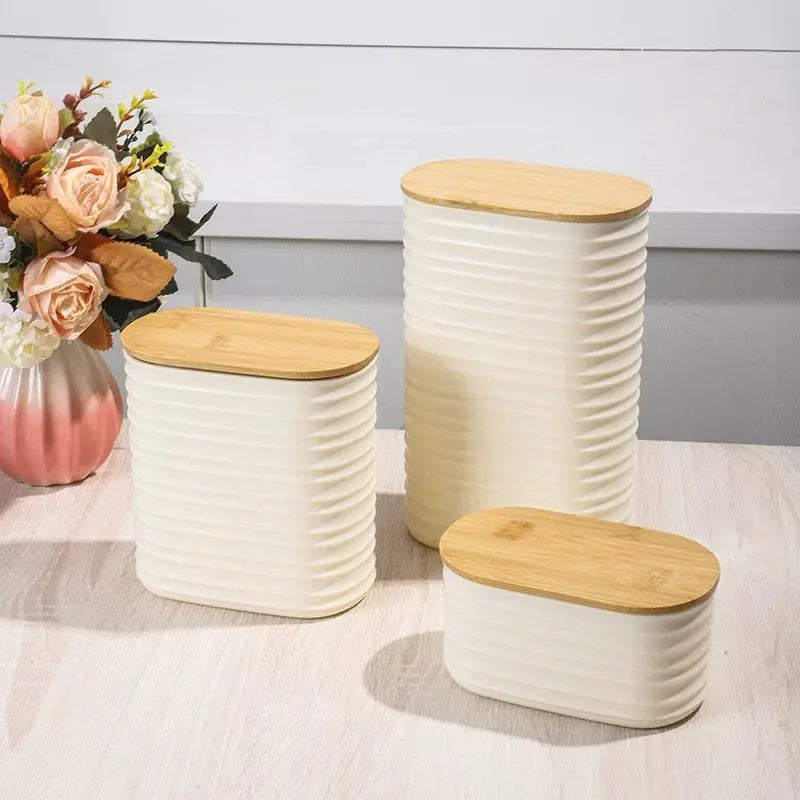 Modern Ribbed Storage Container with Bamboo Lid