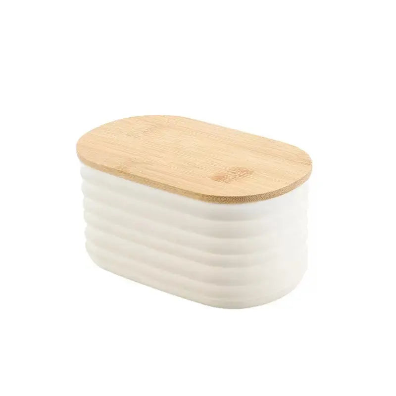 Modern Ribbed Storage Container with Bamboo Lid
