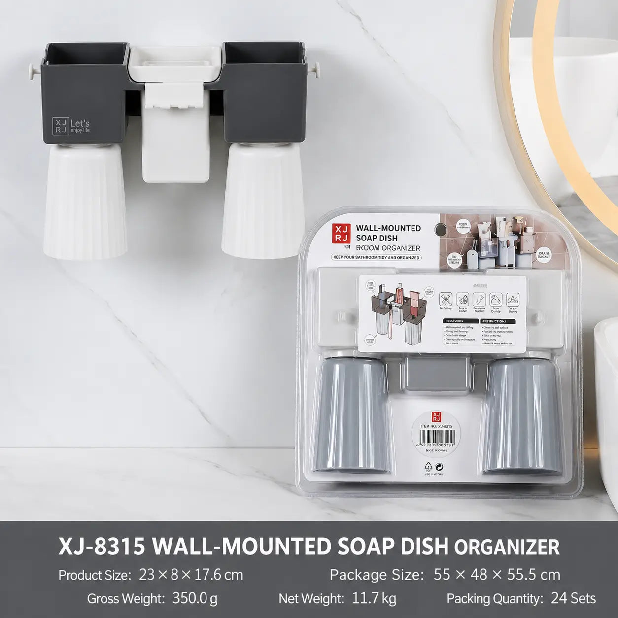 Wall-Mounted Bathroom Organizer with Toothbrush Holders & Storage Cups