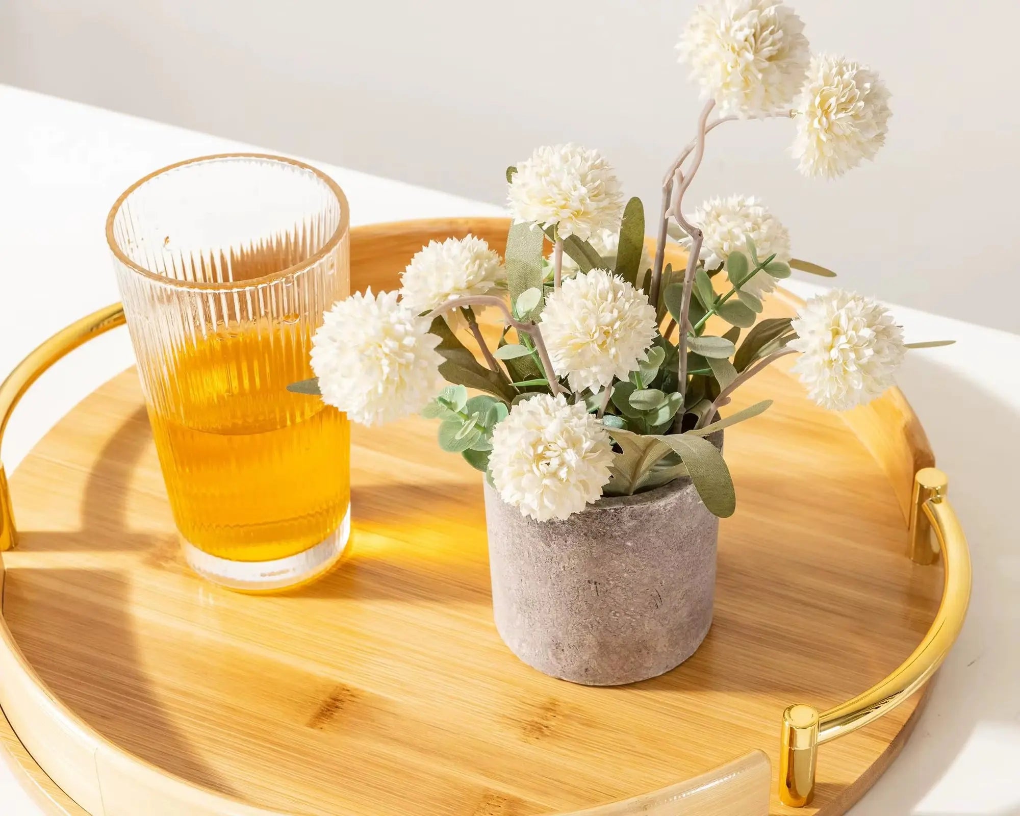 3-Piece Round Bamboo Serving Tray Set with Gold Handles