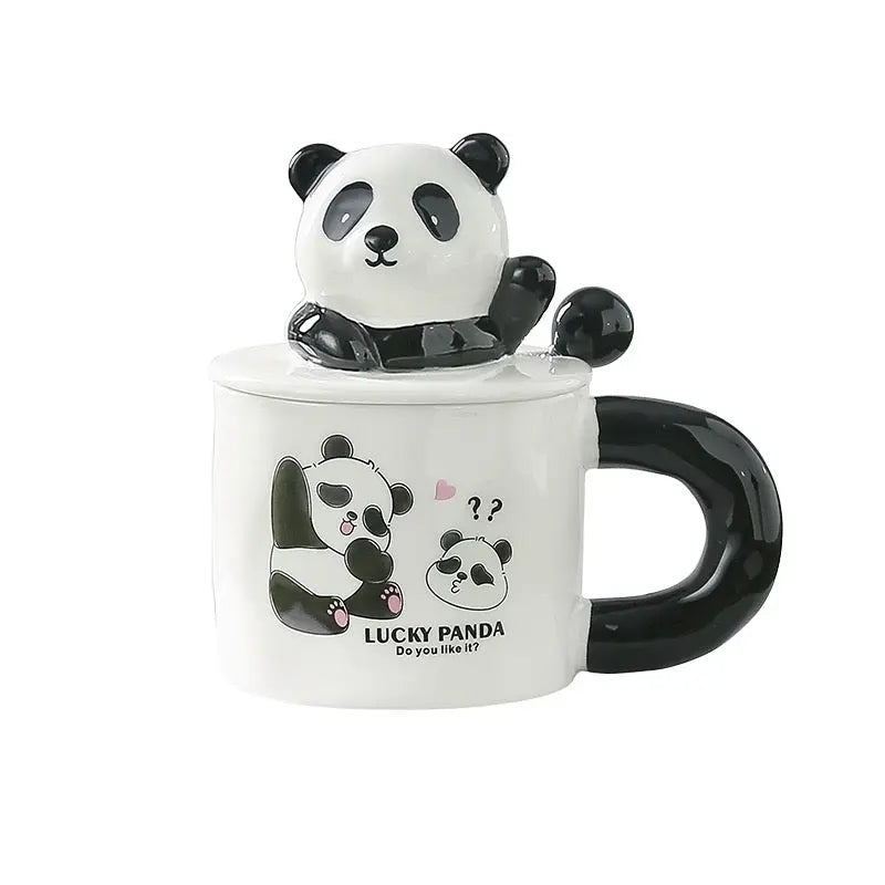 Lucky Panda Ceramic Mug with 3D Lid & Spoon