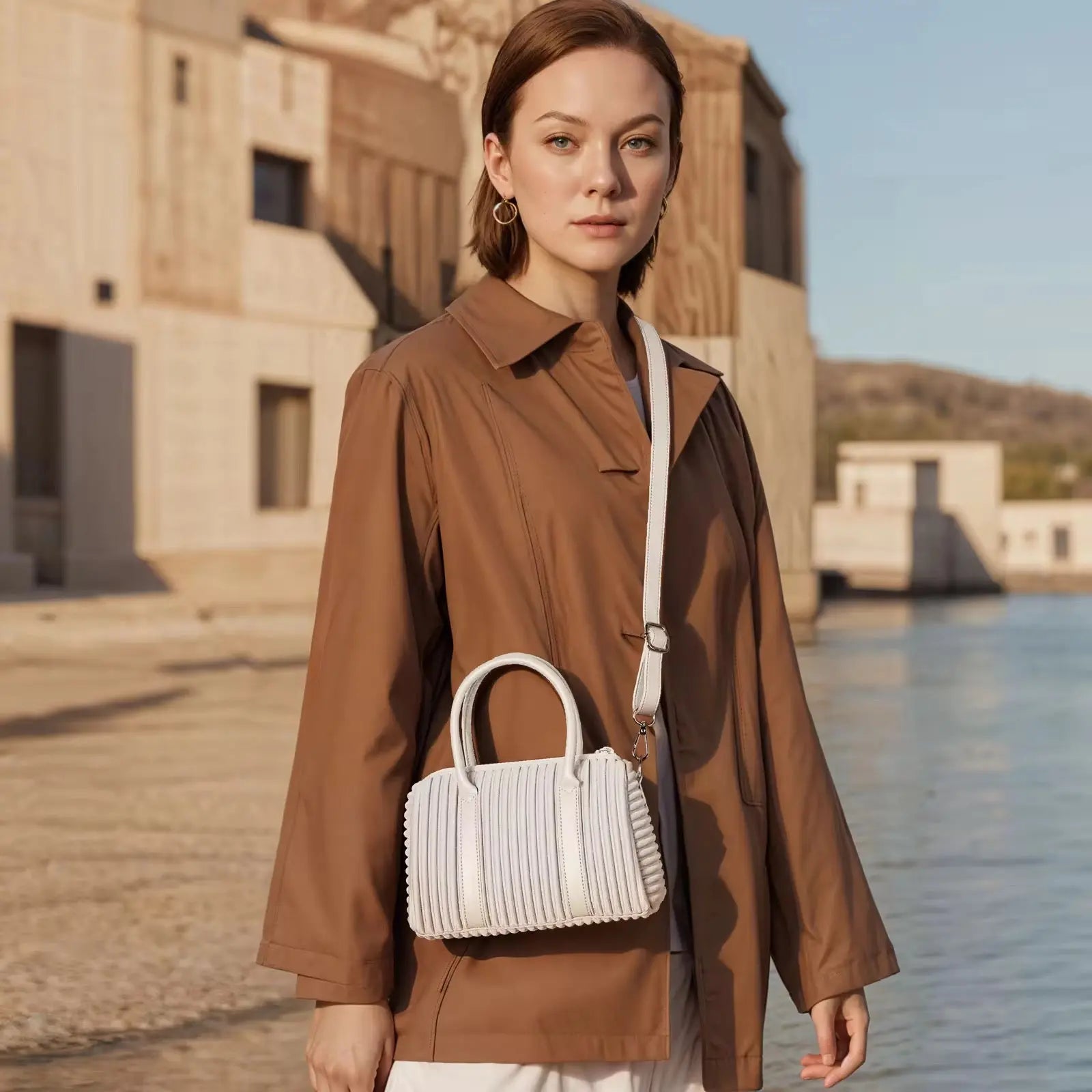 Women’s Pleated Mini Handbag Lightweight Crossbody Shoulder Bag with Top Handle Casual Chic Daily Purse Sparkels  Sparkels