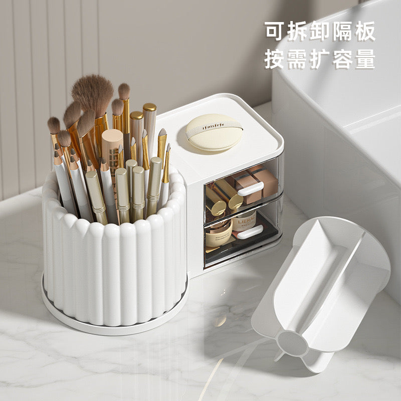 360-Degree Rotating Makeup Brush Holder Storage Box Large Capacity Multiple Compartments Desk Makeup Organizer Pen Holder