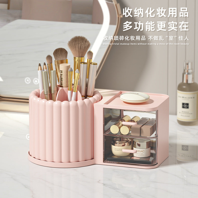 360-Degree Rotating Makeup Brush Holder Storage Box Large Capacity Multiple Compartments Desk Makeup Organizer Pen Holder