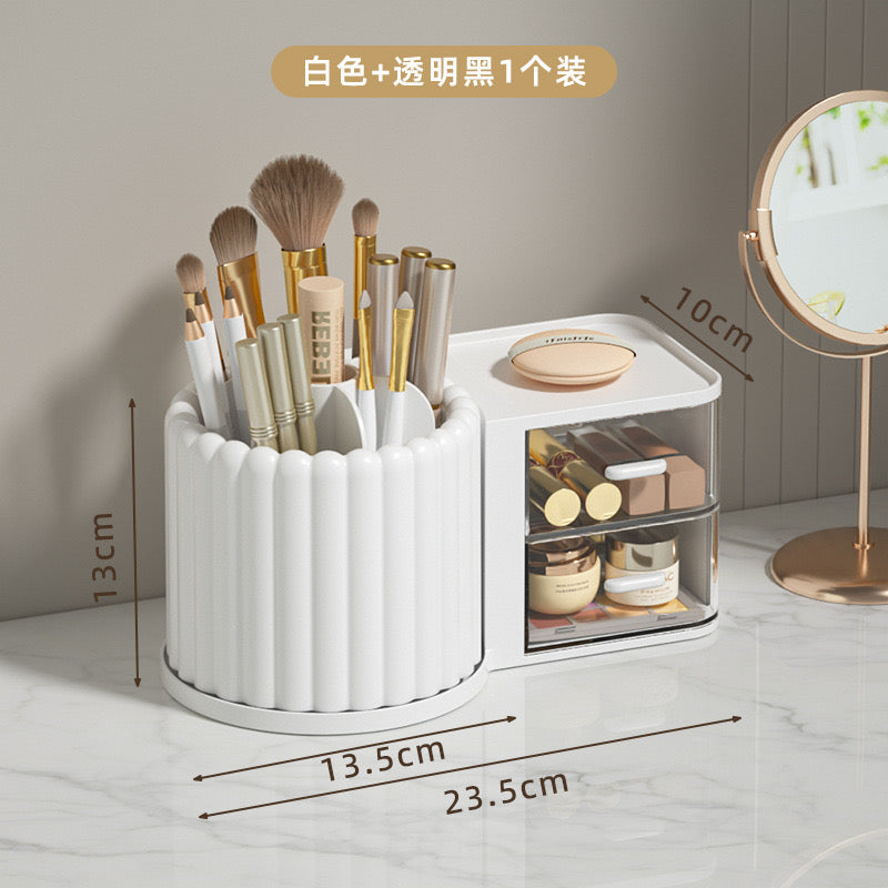 360-Degree Rotating Makeup Brush Holder Storage Box Large Capacity Multiple Compartments Desk Makeup Organizer Pen Holder