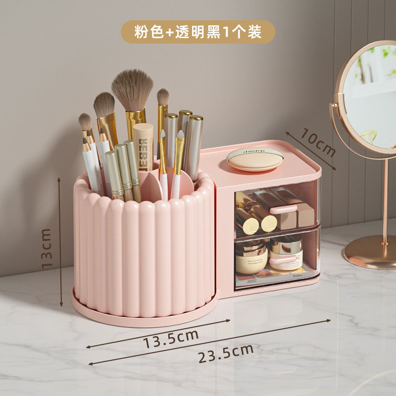 360-Degree Rotating Makeup Brush Holder Storage Box Large Capacity Multiple Compartments Desk Makeup Organizer Pen Holder