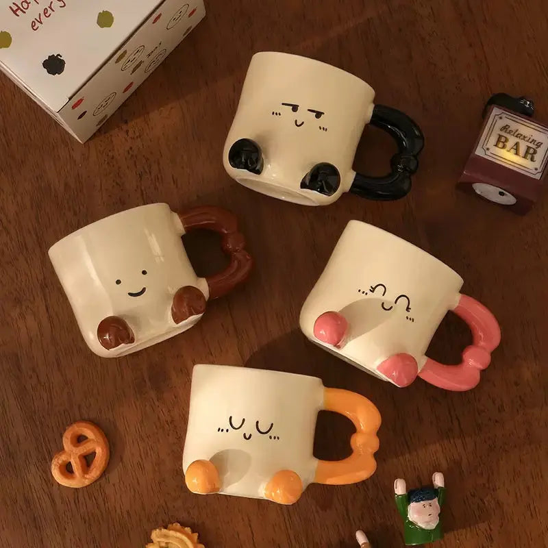 Happy Face Ceramic Mug with 3D Handle & Feet