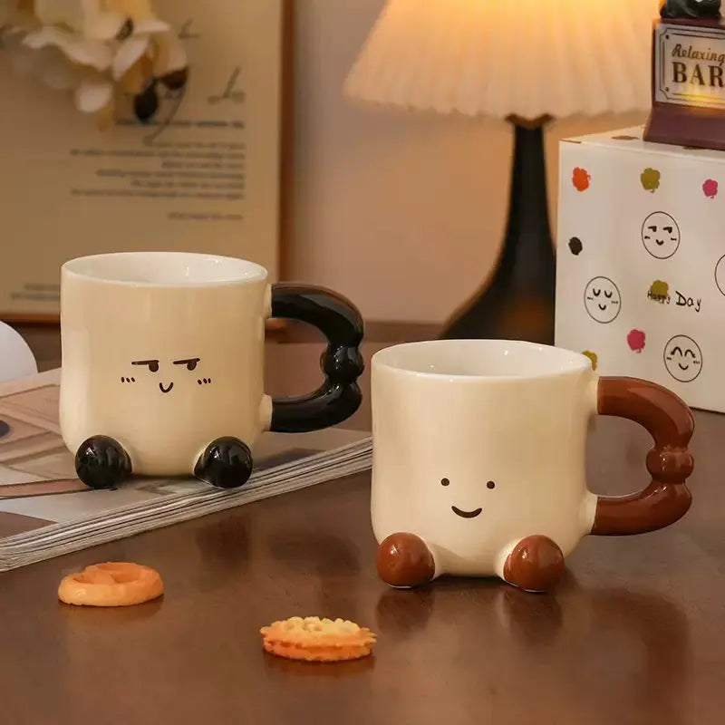 Happy Face Ceramic Mug with 3D Handle & Feet