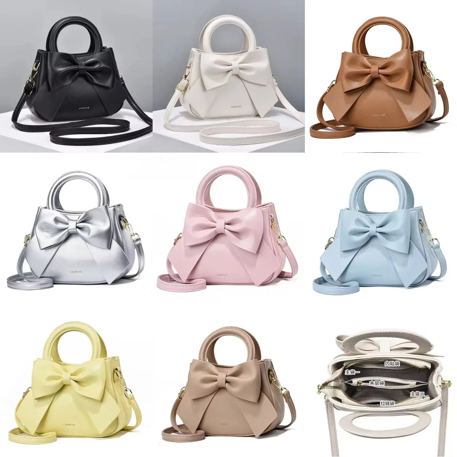 Cute Bowknot Mini Handbag for Women Luxury PU Leather Crossbody Shoulder Bag & Top Handle Purse Sparkels  Sparkels