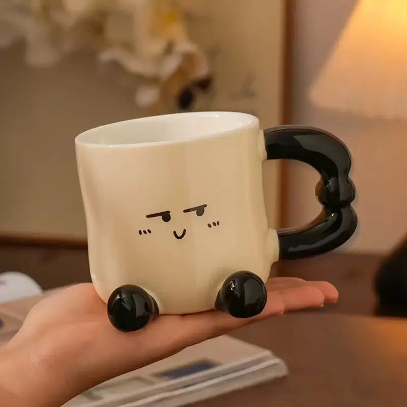 Happy Face Ceramic Mug with 3D Handle & Feet
