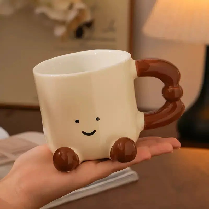 Happy Face Ceramic Mug with 3D Handle & Feet