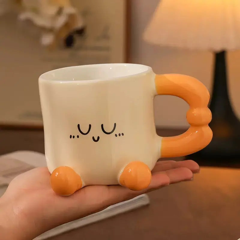 Happy Face Ceramic Mug with 3D Handle & Feet