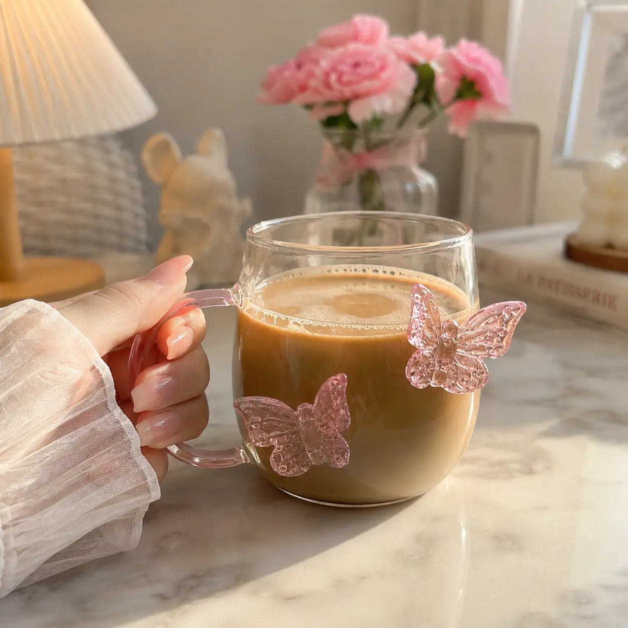 Pink Butterfly Glass Mug
