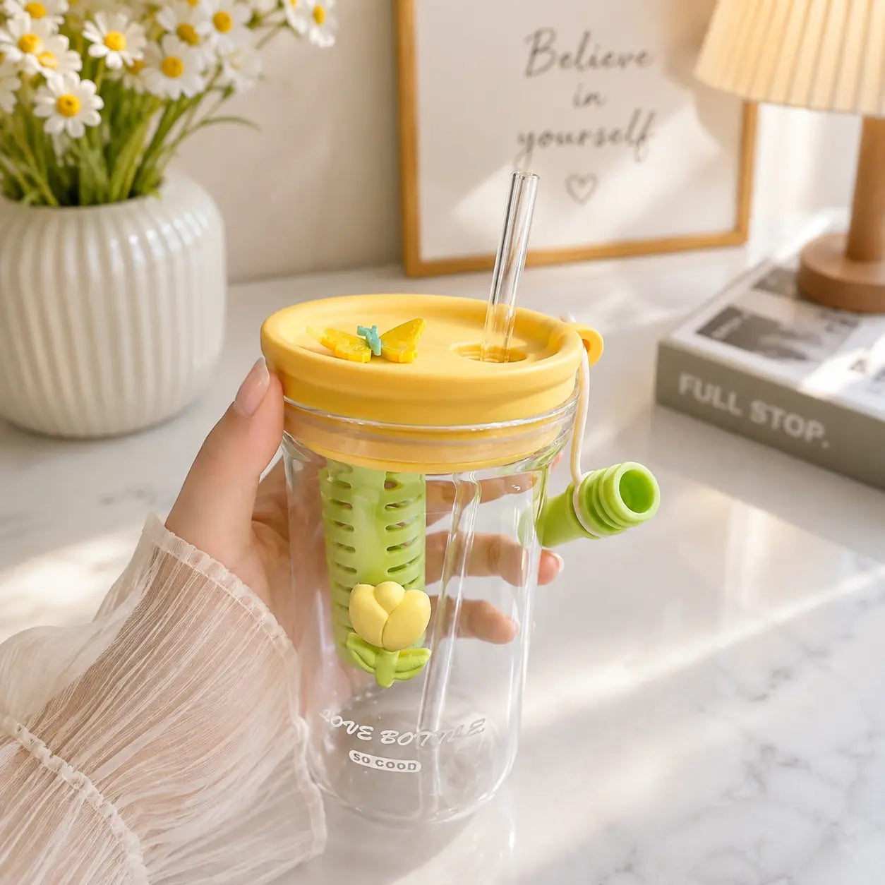 Cute Butterfly Fruit Infuser Water Bottle with Straw