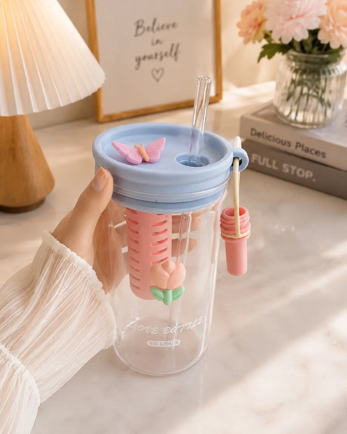 Cute Butterfly Fruit Infuser Water Bottle with Straw
