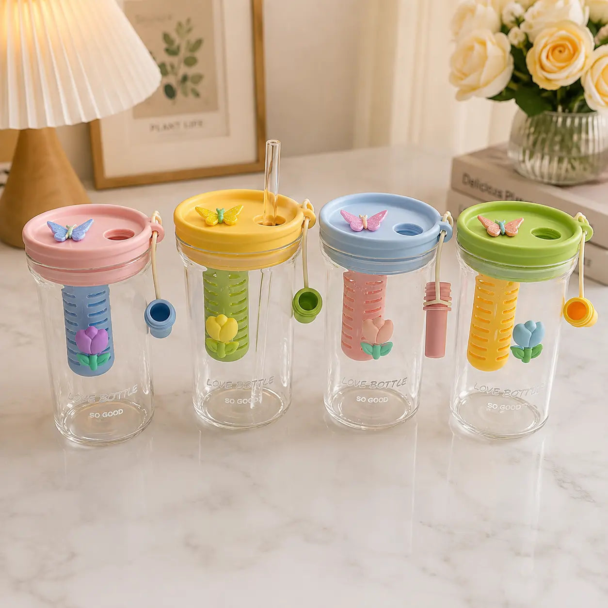 Cute Butterfly Fruit Infuser Water Bottle with Straw