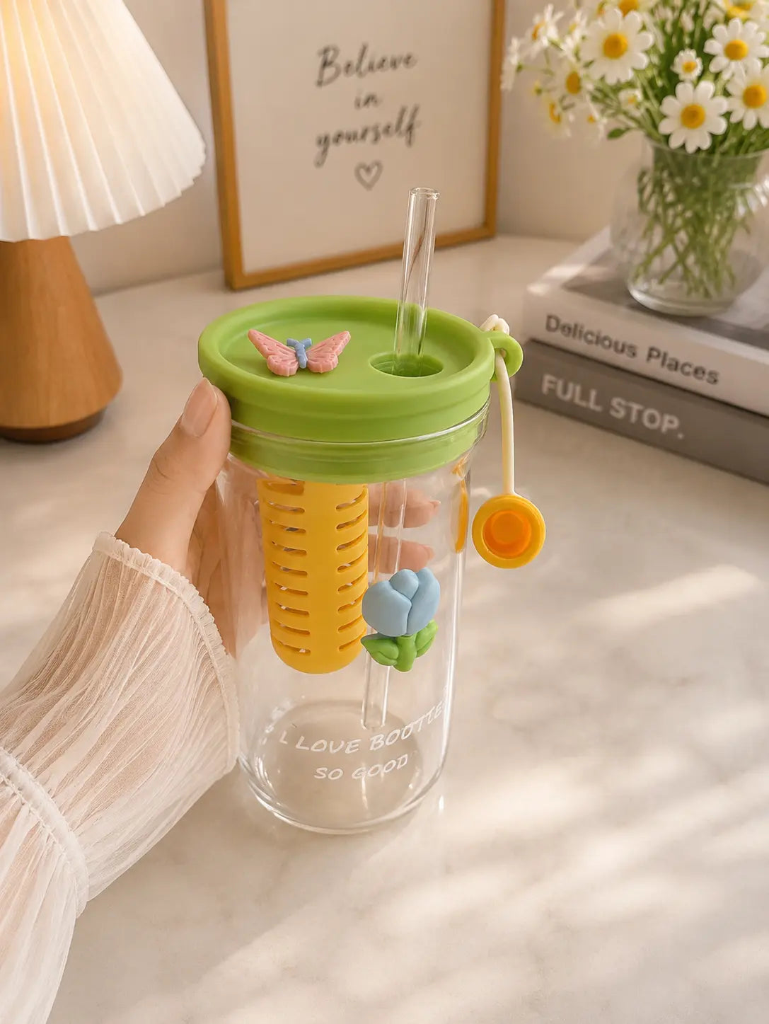 Cute Butterfly Fruit Infuser Water Bottle with Straw