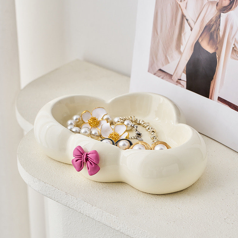 Creative Handmade Bow & Cloud Shape Ceramic Plate