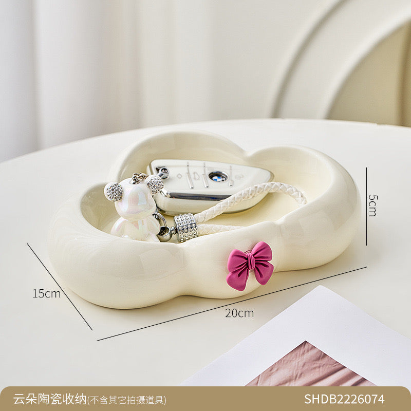 Creative Handmade Bow & Cloud Shape Ceramic Plate