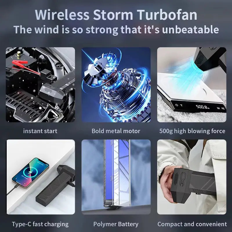 130000 RPM Rechargeable Turbo Fan & Mini Vacuum Cleaner with Car Jump Starter