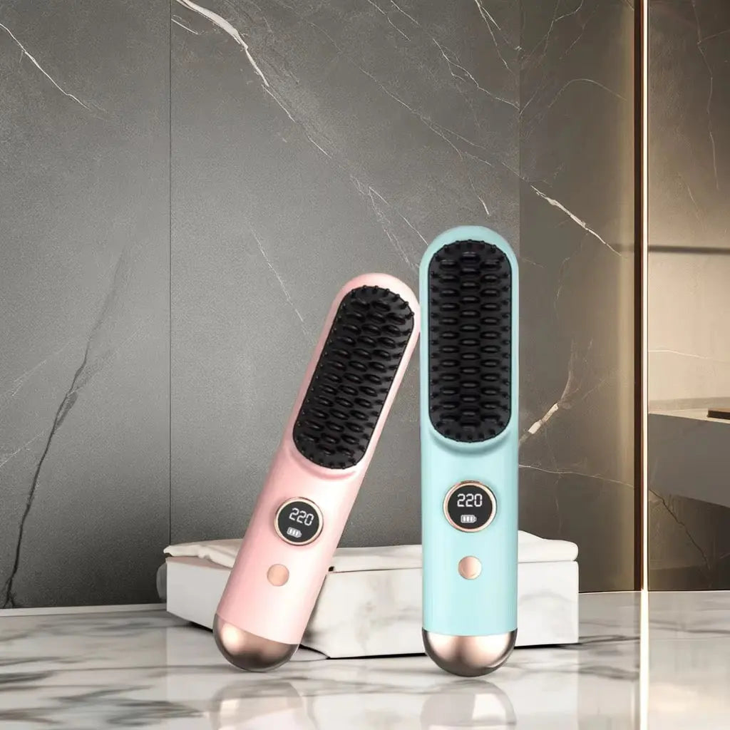 Portable Rechargeable Hair Straightening Brush with Digital Display