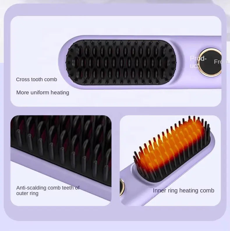 Portable Rechargeable Hair Straightening Brush with Digital Display