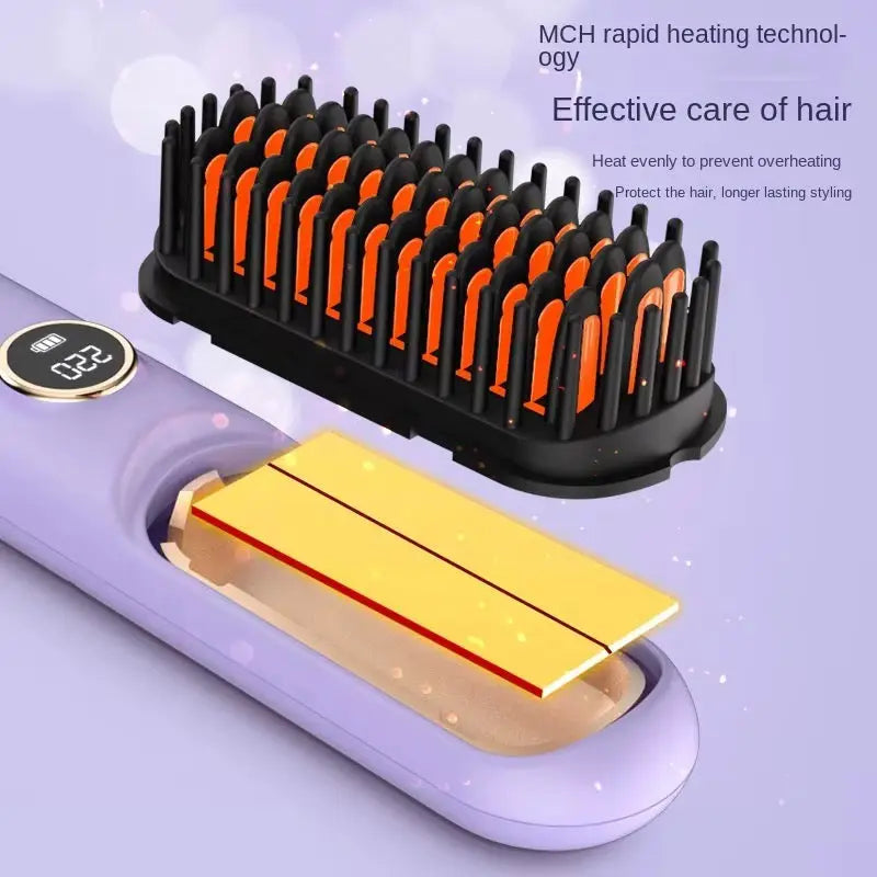 Portable Rechargeable Hair Straightening Brush with Digital Display
