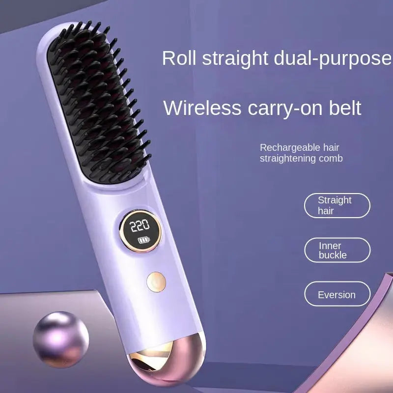 Portable Rechargeable Hair Straightening Brush with Digital Display
