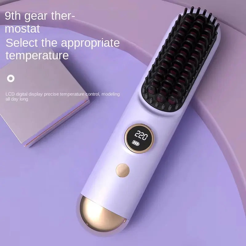 Portable Rechargeable Hair Straightening Brush with Digital Display