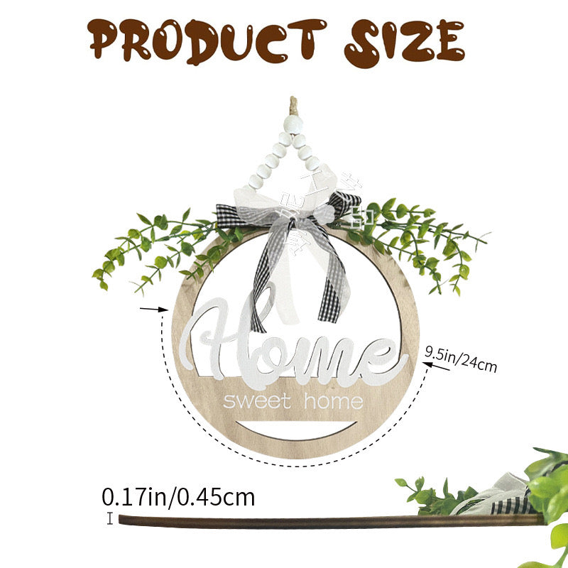 Round Home Sweet Home With Leaf & Bow Hanging Plaque Sign