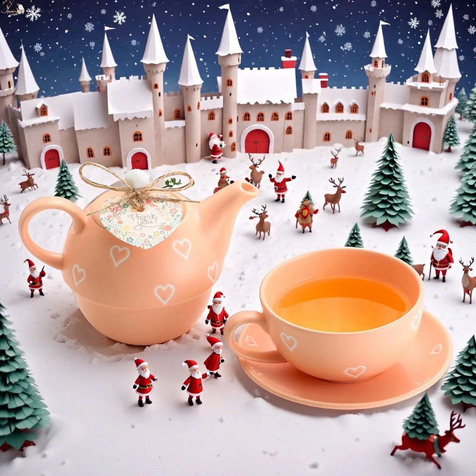 Heart Print Teapot & Cup Set With Saucer Ceramic Tea For One Gift Set Sparkels  Sparkels