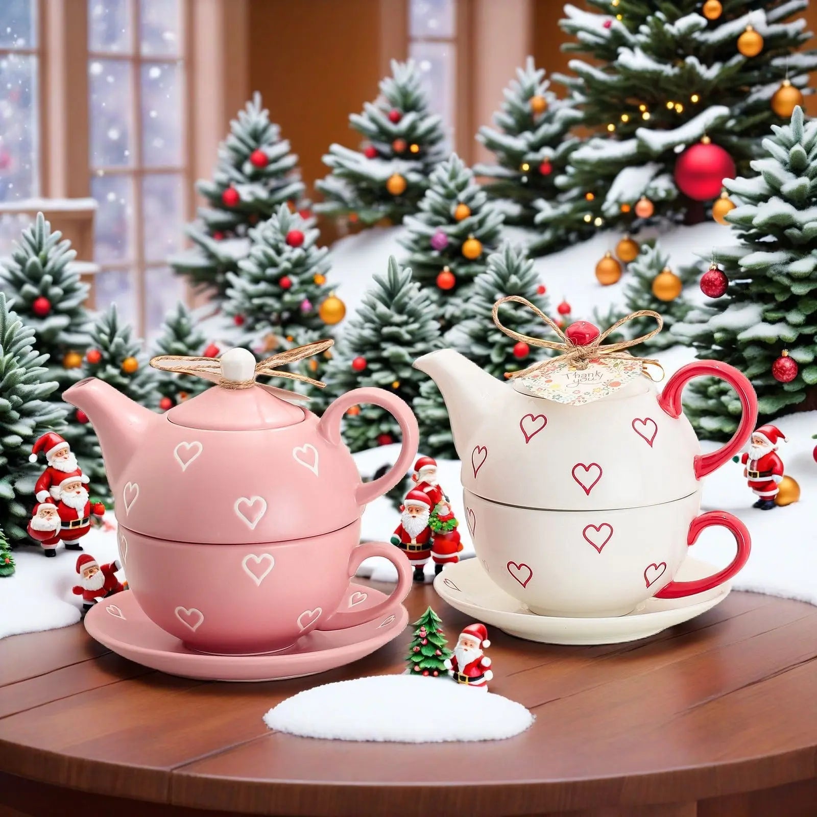 Heart Print Teapot & Cup Set With Saucer Ceramic Tea For One Gift Set Sparkels  Sparkels