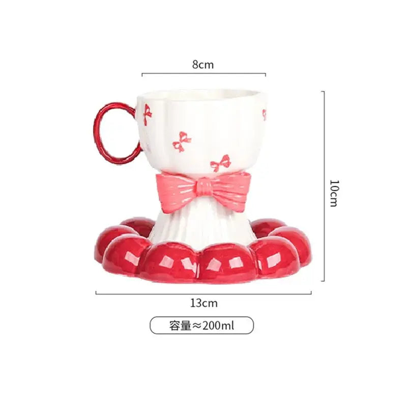 Bow Design Ceramic Tea Cup with Matching Saucer