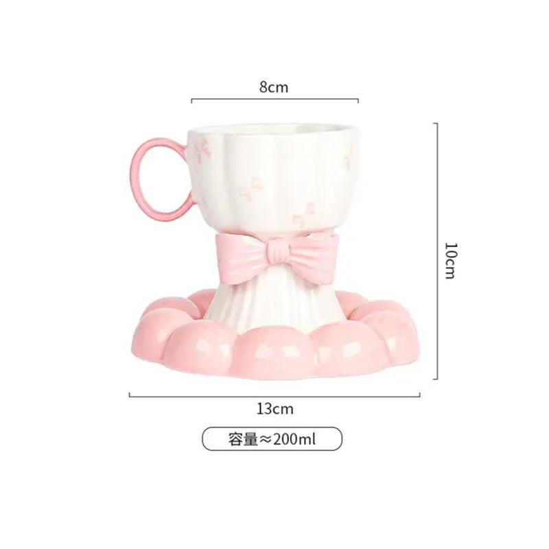 Bow Design Ceramic Tea Cup with Matching Saucer